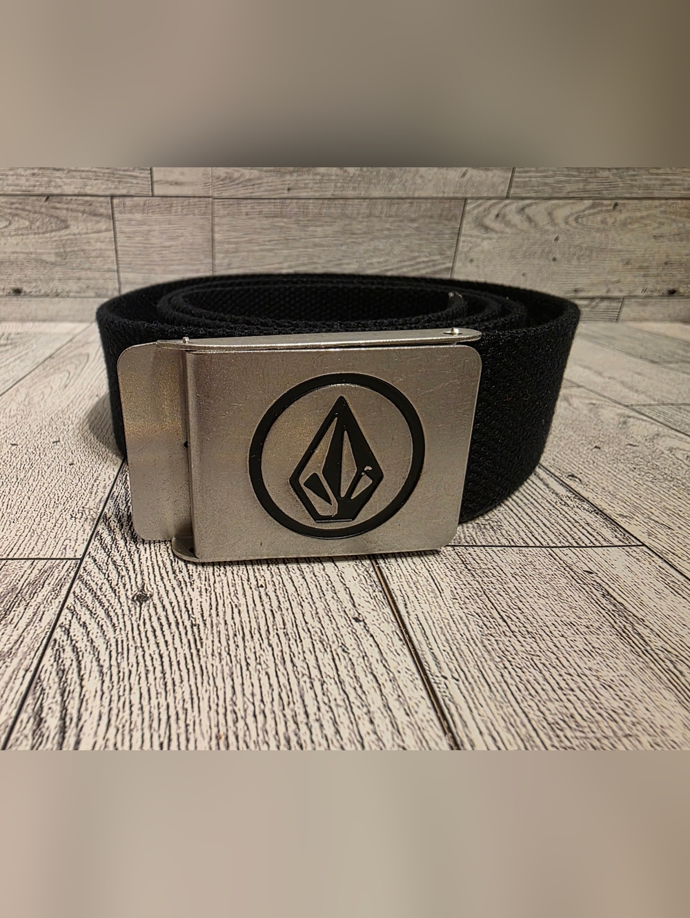 Volcom Black Web Belt with Silver Logo Buckle